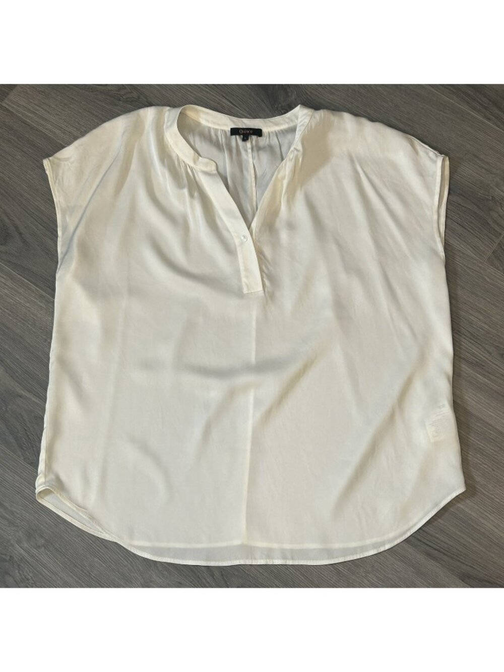 Quince Top Women L White Silk Blend Henley Minimalist Blouse Quiet Luxury Boxy